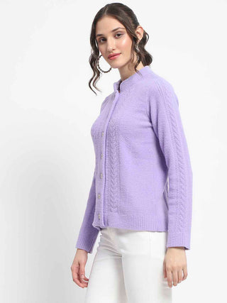Madame Button Down Cable Knit Solid Lilac Cardigan