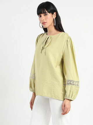 Madame Tie Neck Green Rayon Blend Top
