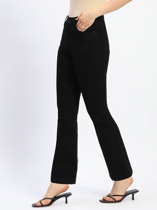 Madame Flared Solid Black Cotton Blend Denim
