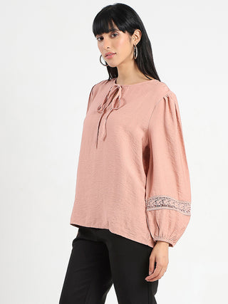 Madame Tie Neck Blush Pink Rayon Blend Top
