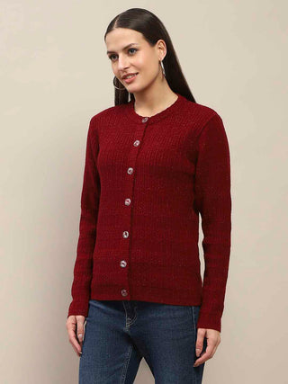 Madame Cable Knit Buttoned Red Cardigan