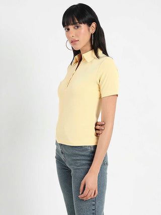 Madame Solid Yellow Polo Pique T-Shirt