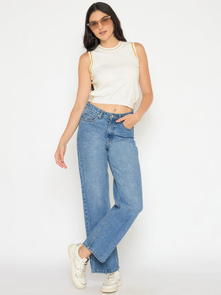 Madame Contrast Trim Yellow Knitted Top