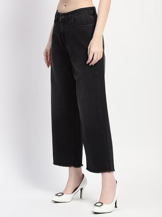 Madame Frayed Hem Black Flared Denim