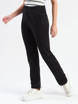 Madame Black Cotton Blend Track Bottoms