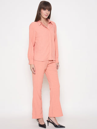 Madame Embroidered Shirt with Crop Tank and Wide-Leg Pants Three Piece Orange Co-ord Set