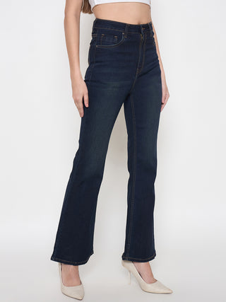 Madame Cotton Blend Stone Wash Mid Night Blue Flared Jeans