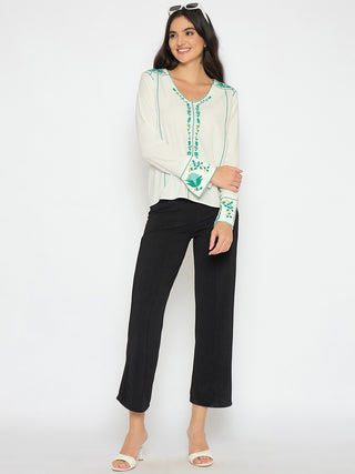 Madame Embroidered Rayon Blend White Top