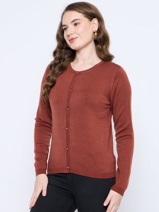 Madame Crew Neck Button Down Rust Red Cardigan