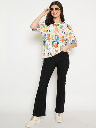 Madame All Over Graphic Print White T-shirt