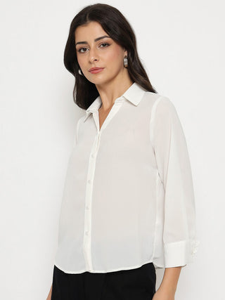 Madame Solid White Full Sleeve Shirt