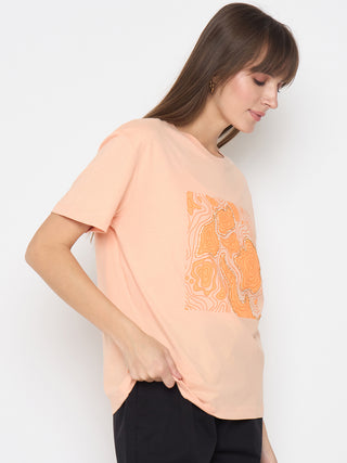 Madame Graphic Print Embellished Peach Sinker Tshirt