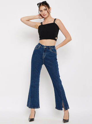 Madame Mid-Rise Front Slit Dark Wash Jeans