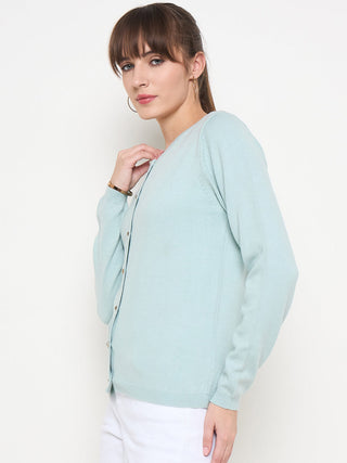 Madame Crew Neck Button Down Mint Green Cardigan