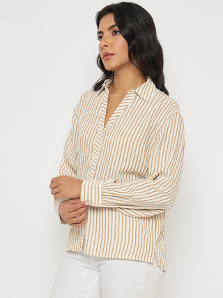 Madame Textured Brown Striped Shirt