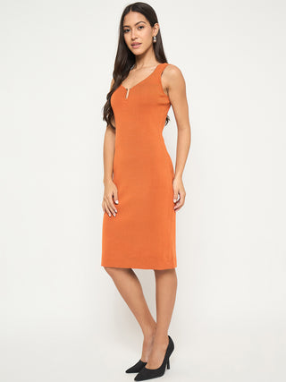 Madame Keyhole Detail Orange Midi Bodycon Dress