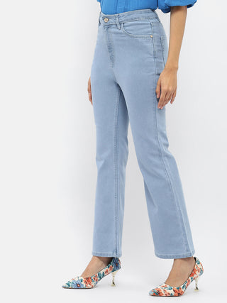 Madame Solid Light Blue Flared Jeans