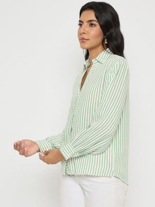 Madame Textured Green Striped Shirt