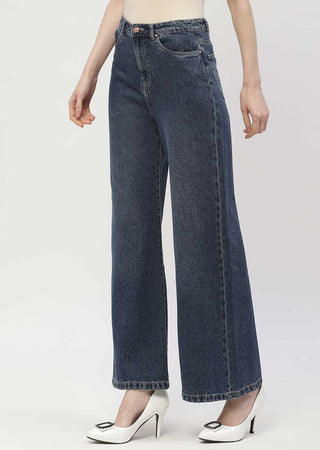 Madame Light Washed Dark Blue Wide Leg Jeans