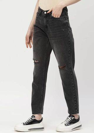 Madame Distressed Black Mom Fit Jeans