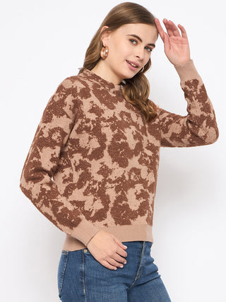 Madame Printed Crew Neck Tan Sweater