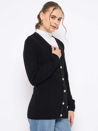 Madame Full Sleeve Button Down Black Cardigan