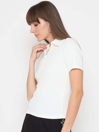 Madame Pique Solid White Polo T-shirt