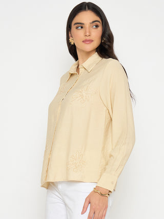 Madame Embellished Beige Rayon Blend Shirt