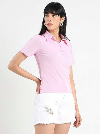 Madame Solid Pink Polo Pique T-Shirt