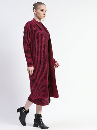 Madame Diagonal Stripe Magenta Shrug And Midi Dress Co-Ord Set