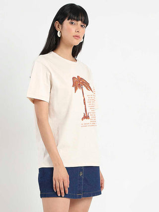 Madame Patchwork Detailed Cotton Beige Top