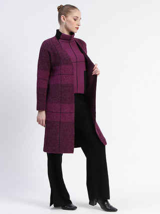 Madame Dark Purple Gingham Print Shrug With Top And Bottom Co-Ord Set