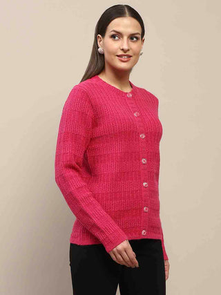 Madame Cable Knit Buttoned Hot Pink Cardigan