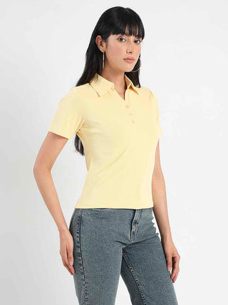 Madame Solid Yellow Polo Pique T-Shirt