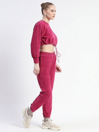 Madame Pink Elasticated Waist Crop Sweatshirt And Bottom Co-Ord Set