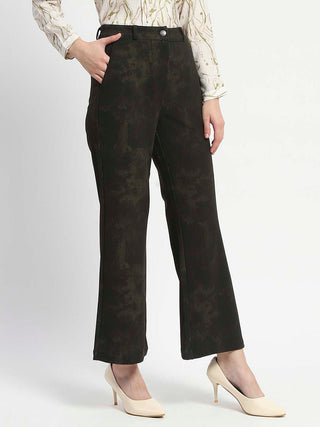Madame Jacquard Straight Fit Flared Green Trousers