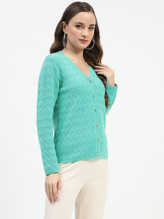 Madame Ribbed Knit Sea Green Button-Up Cardigan