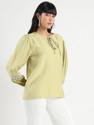 Madame Tie Neck Green Rayon Blend Top