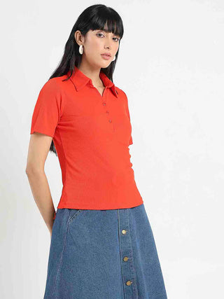 Madame Solid Red Polo Pique T-Shirt