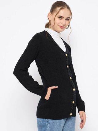 Madame Full Sleeve Button Down Black Cardigan