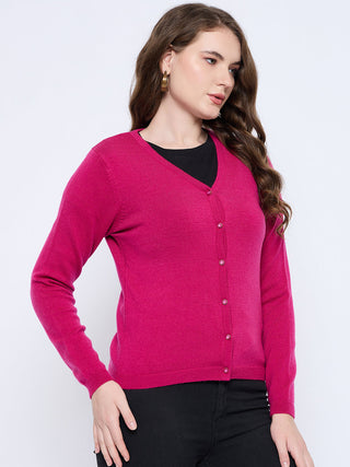 Madame Solid Fuschia Button Down Cardigan