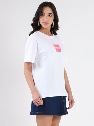 Madame Front Graphic Print Half Sleeve White Sinker T-shirt