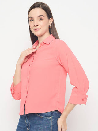 Madame Solid Cuff Sleeve Coral Shirt