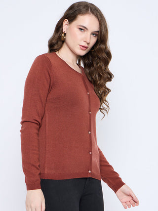 Madame Crew Neck Button Down Rust Red Cardigan