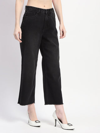 Madame Frayed Hem Black Flared Denim
