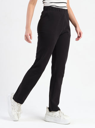 Madame Black Cotton Blend Track Bottoms