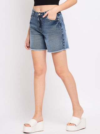 Madame Blue Mid Rise Denim Shorts