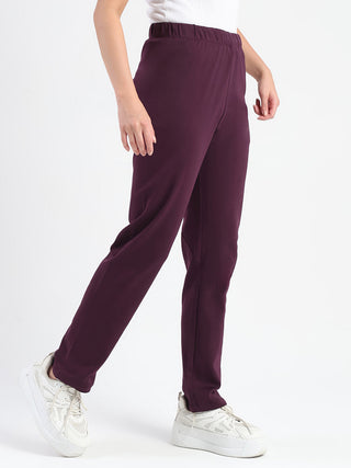 Madame Dark Purple Cotton Blend Track Bottoms