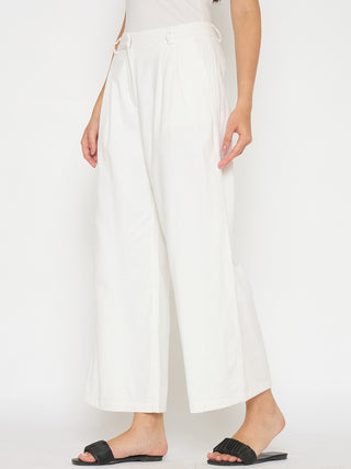 Madame Wide Leg White Rayon Blend Trousers