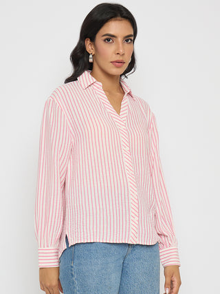 Madame Textured Pink Striped Shirt